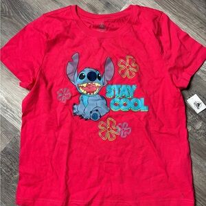 Disney Red and Blue Short Sleeve Tee with “Stay Cool” Stitch Design